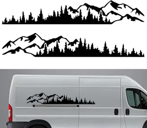 2PCS Mountain Tree Forest Vinyl Decals Car Body Door Side Vinyl Decoration for SUV Off-Road Car Body Sticker (Black, 74.67 * 12.61in)