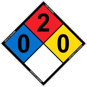(3 Pack) Outdoor/Indoor NFPA 704 - Ratings (0,2,0) Adhesive Vinyl Sticker Label - 14" tall diamond (point to point) Black, Blue, Red, Yellow on White Glossy Vinyl