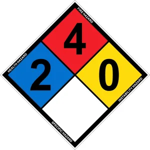 (3 Pack) Outdoor/Indoor NFPA 704 - Ratings (2,4,0) Adhesive Vinyl Sticker Label - 14" tall diamond (point to point) Black, Blue, Red, Yellow on White Glossy Vinyl
