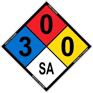 (3 Pack) Outdoor/Indoor NFPA 704 - Ratings (3,0,0, SA) Adhesive Vinyl Sticker Label - 14" Tall Diamond (Point to Point) Black, Blue, Red, Yellow on White Glossy Vinyl