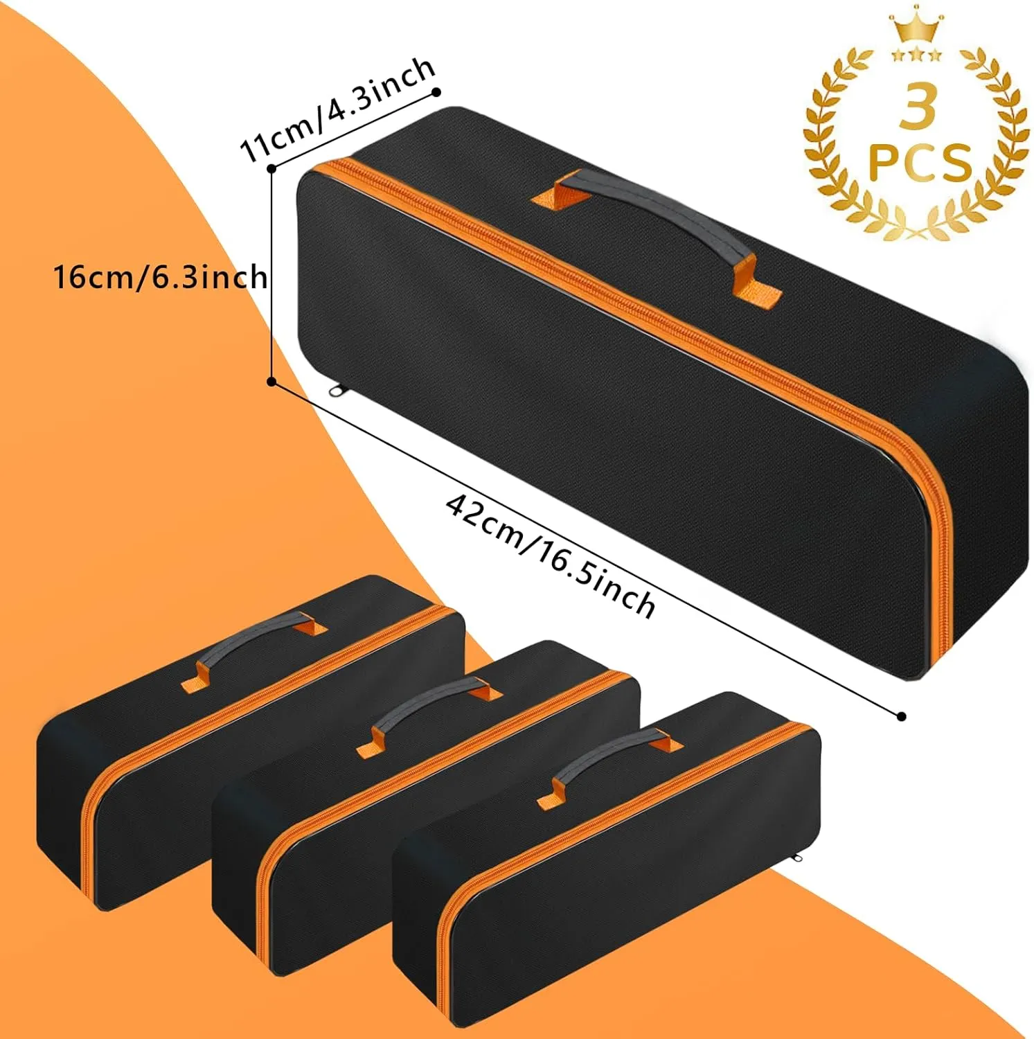 3 Pack Tool Bag with Zipper, Utility Wide Mouth Waterproof Oxford Tool Pouch, Multiple Purpose-Tool Organizers and Storage, Large Metal Tools Bags (Large)
