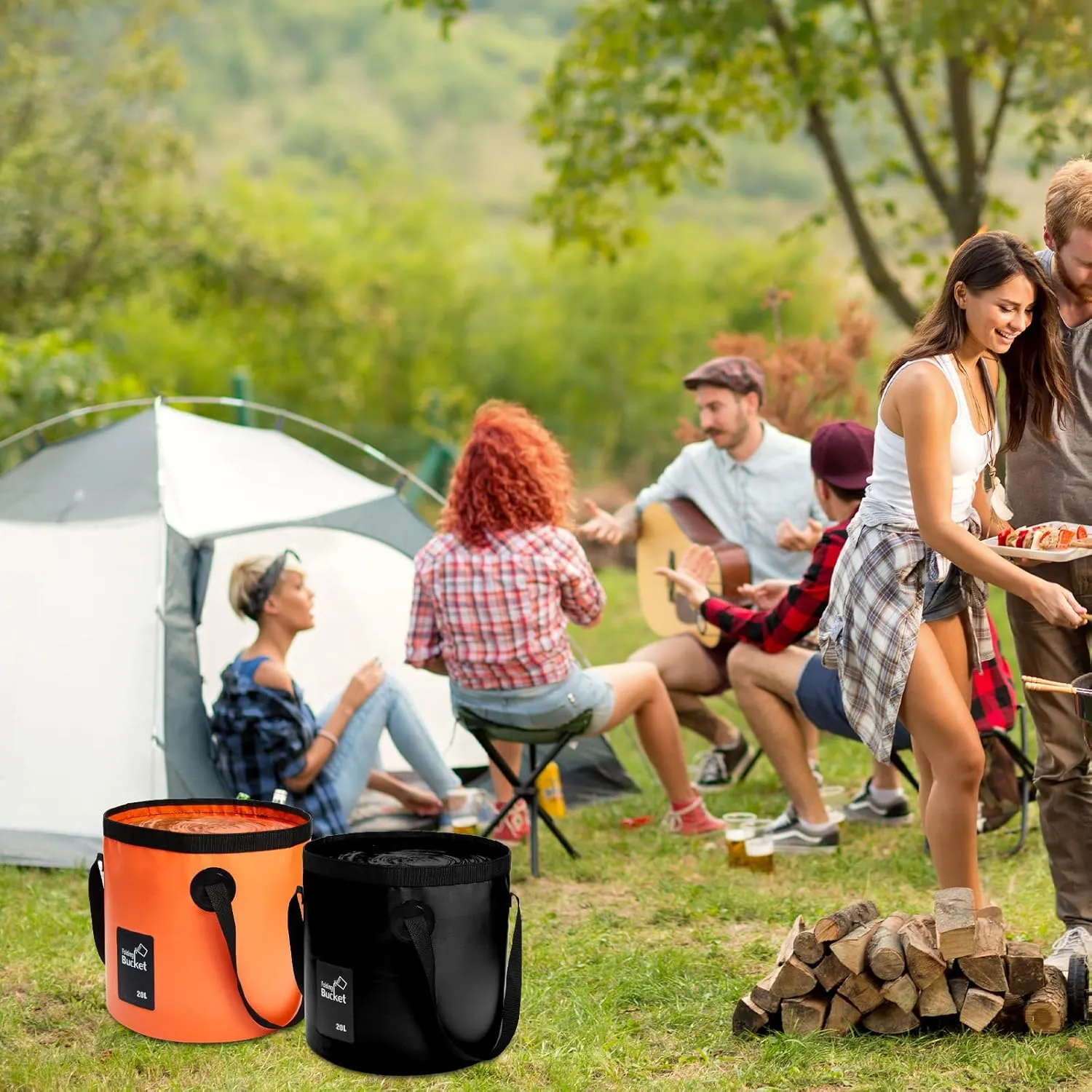 3 Pcs 5 Gallon Bucket Collapsible Foldable Bucket with Handle for Camping Fishing Hiking to Hold Water Folding Container Carry Bag Multiple Use Portable Fold up Lightweight