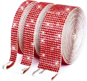 3 Rolls/ 6.6 Yards Self-Adhesive Crystal Rhinestone Diamond Ribbon, Christmas Decoration Rhinestone Sequin Sticker, DIY Car Computer Makeup Table Decoration (Red)