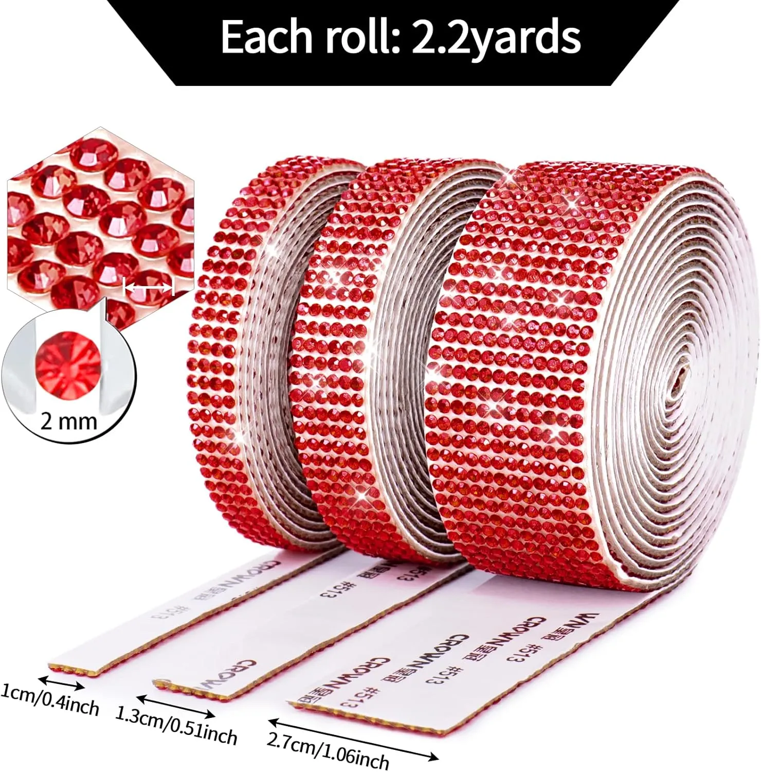 3 Rolls/ 6.6 Yards Self-Adhesive Crystal Rhinestone Diamond Ribbon, Christmas Decoration Rhinestone Sequin Sticker, DIY Car Computer Makeup Table Decoration (Red)