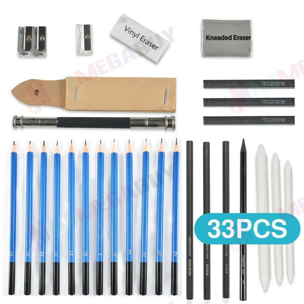 33pcs Drawing Sketch Set Charcoal Pencil Eraser Art Craft Painting Sketching Kit