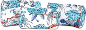 3Pcs Cotton Quilted Makeup Bag for Women Extra Large Small Travel Cosmetic Bag Set Cute Blue Floral Print Makeup Pouch Portable Toiletry Bag Organizer Coquette Vintage Puffy Travel Essential