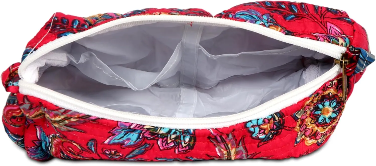 3Pcs Makeup Bag Cotton Quilted Travel Cosmetic Bag Cute Floral Makeup Pouch Large Toiletry Bag for Women Girls (Hot Pink)