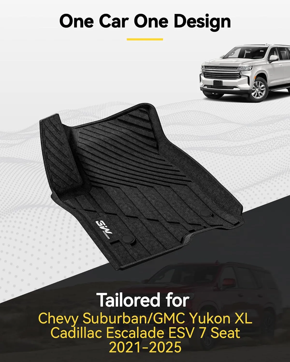 3W Floor Mats & Cargo Liner Fit for 2021-2024 2025 Chevy Suburban/GMC Yukon XL/Escalade ESV 7 Seat, TPE All Weather Custom Fit Car Accessories Full Set Car Liners for Bucket Seat