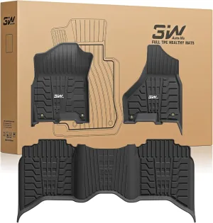 3W Floor Mats for 2019-2024 2025 Ram 2500/3500 Crew Cab with Bucket Seat (Not for PTO KIT Models), All Weather TPE Custom Fit Dodge Ram 2500/3500 Floor Liners 1st & 2nd Row, Black