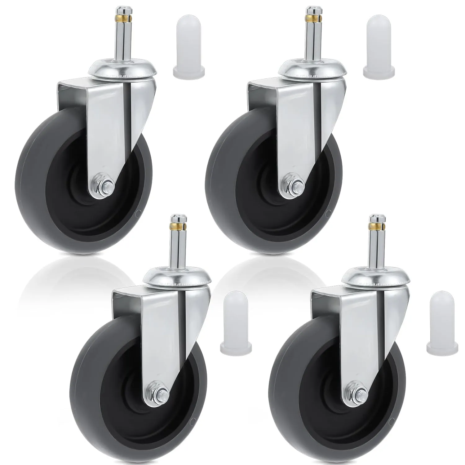 4 Inches Stem Caster Wheels, 7/16-Inch Stem Diameter Swivel Casters Set of 4 Heavy Duty TPR Replacement Wheels for Utility Cart Rubbermaid Mop Bucket Shop Vac Weber Grills