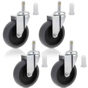 4 Inches Stem Caster Wheels, 7/16-Inch Stem Diameter Swivel Casters Set of 4 Heavy Duty TPR Replacement Wheels for Utility Cart Rubbermaid Mop Bucket Shop Vac Weber Grills