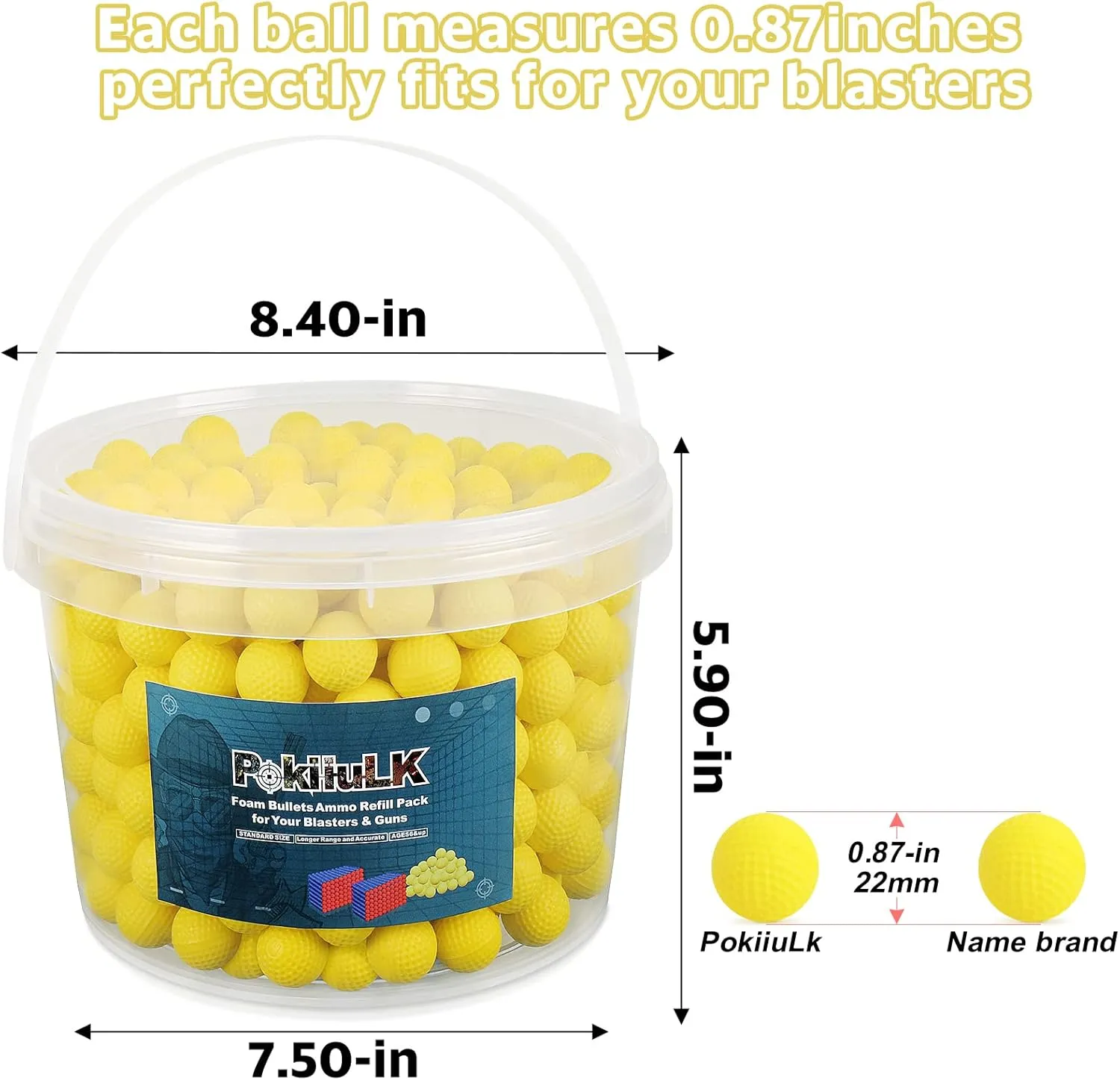 400 Rival Balls Fits for Nerf Rival Guns, Yellow Rival Ammo Compatible with Nerf Rival Series Blasters, Rival Pistol (Yellow, Comes with a Storage Bucket)