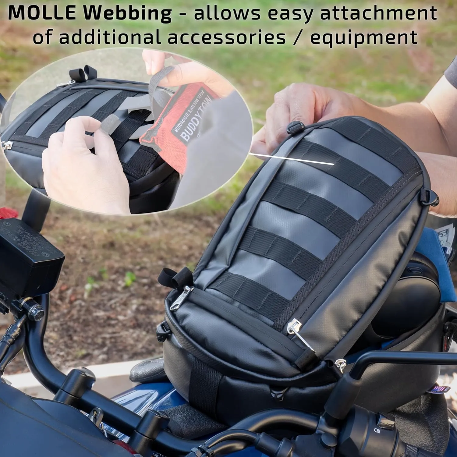 450 Magnetic Tank Bag, Water-Proof, Tear-Resistant, 22OZ Vinyl with Anti-Scratch Rubberized Polymer Bottom - MATTE MOLLE