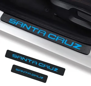 4Pcs Santa Cruz Door Sill Protector Reflective 4D Carbon Fiber Sticker Decoration Door Entry Guard Door Sill Scuff Plate Stickers Accessories Compatible with Hyundai Santa Cruz (Blue)