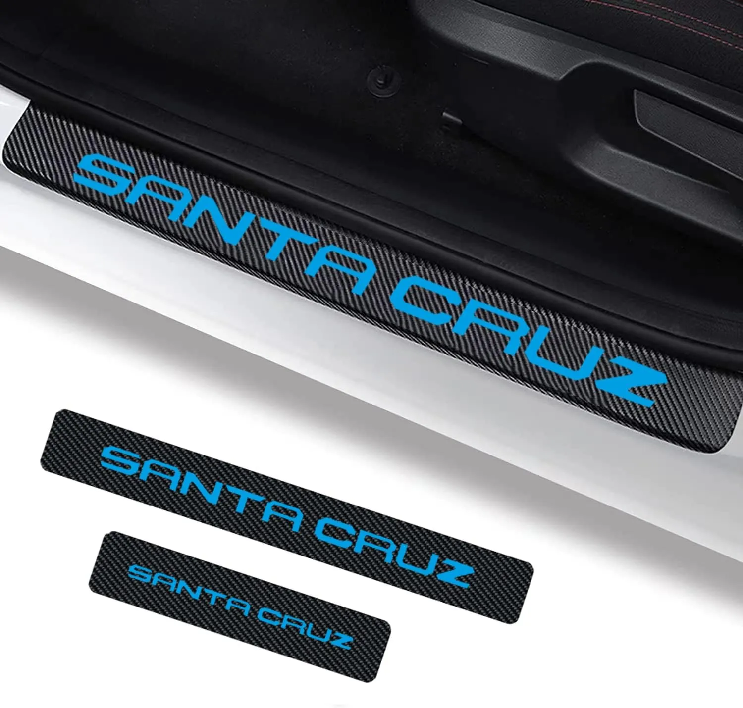 4Pcs Santa Cruz Door Sill Protector Reflective 4D Carbon Fiber Sticker Decoration Door Entry Guard Door Sill Scuff Plate Stickers Accessories Compatible with Hyundai Santa Cruz (Blue)