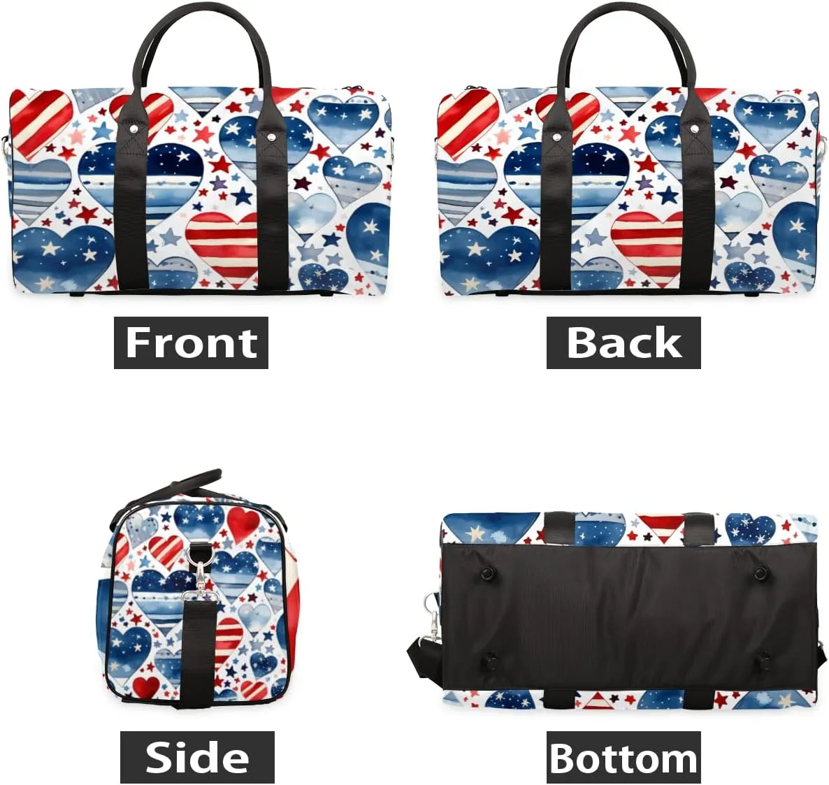 4th of July Heart Travel Duffle Bag for Women Men Gym Duffel Foldable Bag Waterproof Weekender America Memorial Day Duffle Tote