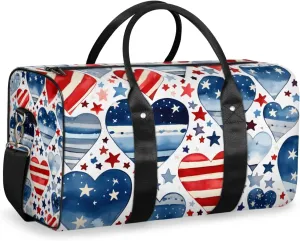 4th of July Heart Travel Duffle Bag for Women Men Gym Duffel Foldable Bag Waterproof Weekender America Memorial Day Duffle Tote