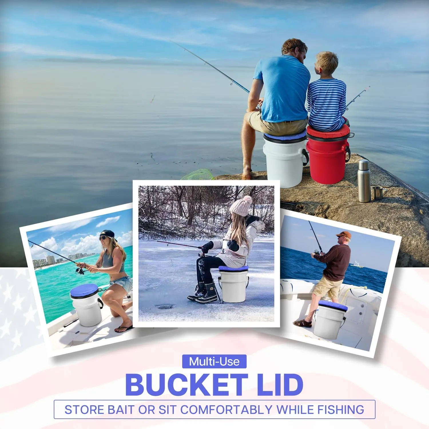 5 Gallon Bucket Seat for Yeti Bucket Only, Swivel Bucket Lid with Padded Top for Cozy Sitting, Bucket Seat Cushion for Outdoor Fishing,Hunting,Gardening,Camping,Car Washing, Baseball Training