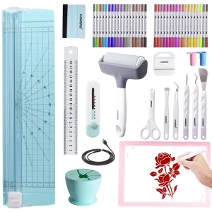 52pcs Essential Craft Tools Set for Cricut Machine with Weeding Tools for Vinyl,Paper Cutter,Light Pad,Vinyl Weeding Scrap Collector,Brayer Rollers,Craft Accessories Bundle for Cricut Projects
