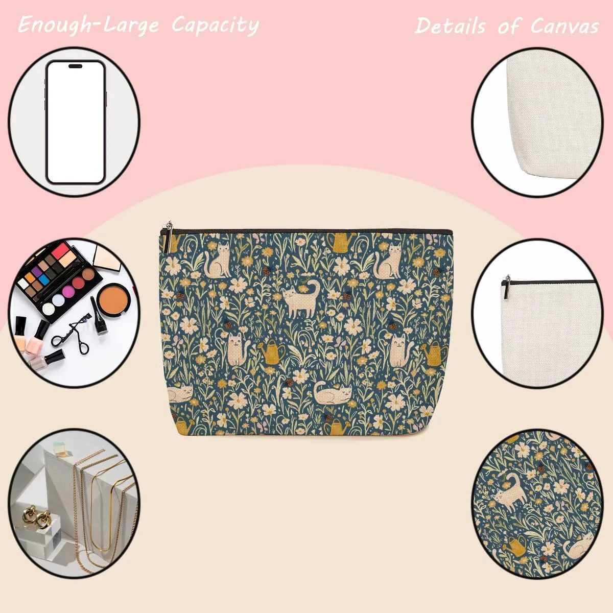 6 Pieces Makeup Bag Forest Fox Garden Cat Deer Rabbit Floral Aesthetics Skincare Bag Travel Toiletry Bag Makeup Pouch Cosmetic Bag Thank You Friendship Gifts for Women Mom Friends Bestie Coworker Aunt