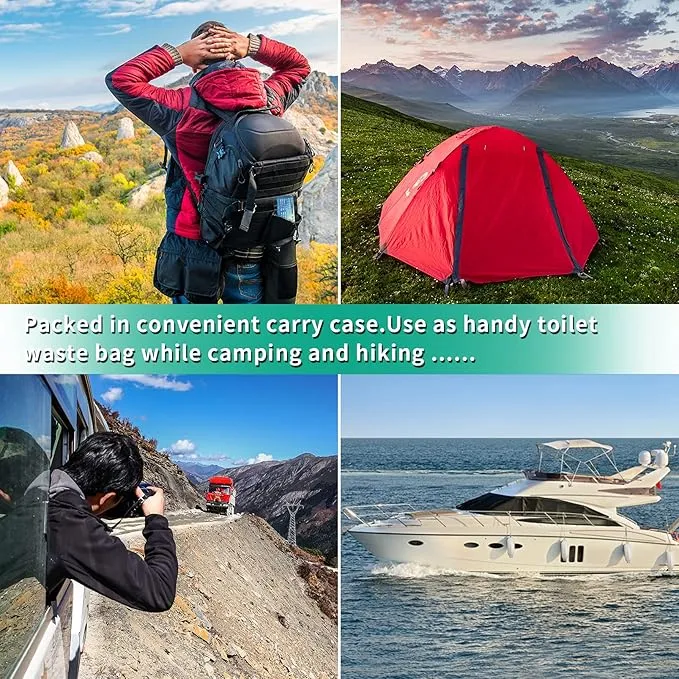 60 Count 8 Gallon Biodegradable Compostable Portable Toilet Bags, 100% Plant-Based, No Leaks, Disposable, Perfect for Camping, Hiking, Boating, Hunting