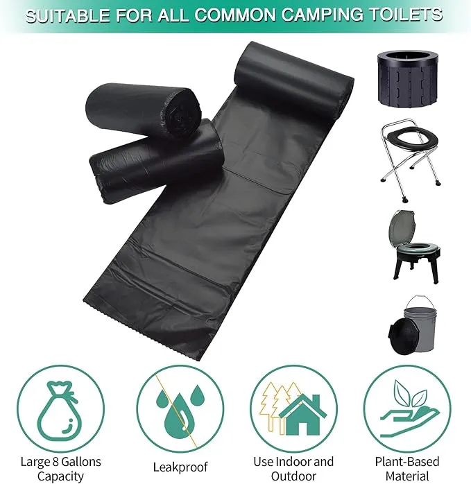 60 Count 8 Gallon Biodegradable Compostable Portable Toilet Bags, 100% Plant-Based, No Leaks, Disposable, Perfect for Camping, Hiking, Boating, Hunting