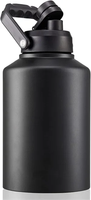 64oz 128oz Wide Mouth Insulated Vacuum Water Bottle Jug With Handle, Gallon Stainless Steel Ice Bucket Travel Mug Large Sports Canteen (128oz,black)