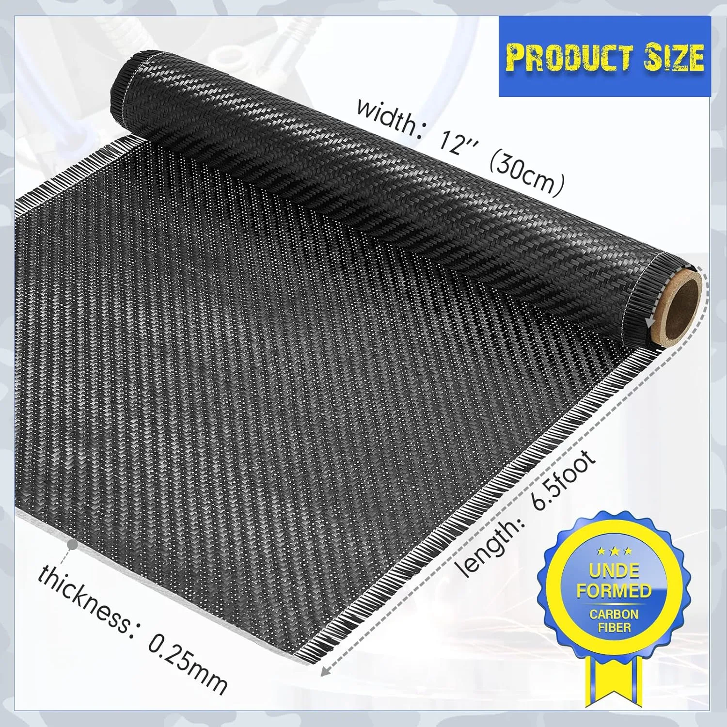6.5ft x 12" Carbon Fiber Fabric Roll Pure Fabric Carbon Fiber Sheet - 2x2 Twill Weave-3k/220g for Cars for Structural Reinforcement on Concrete Walls, Basements, Boats (2 Rolls)