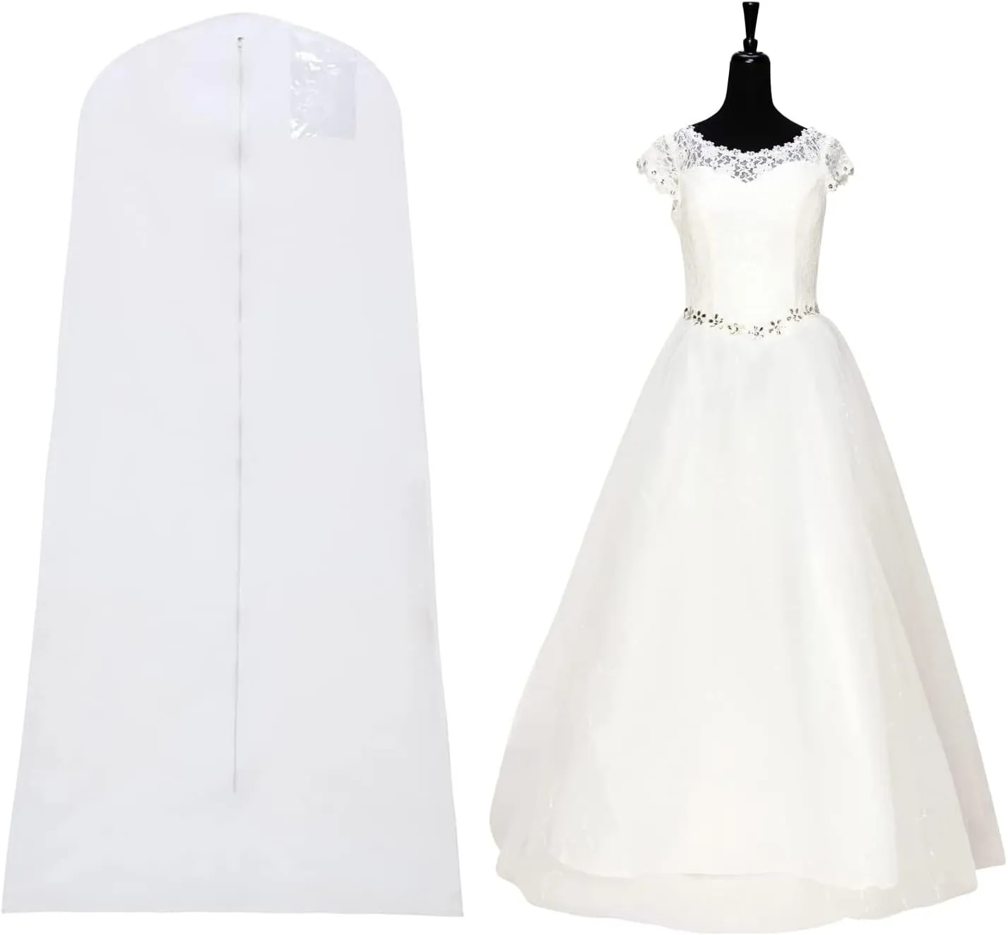 69" Garment Bag with 36" Bottom, Bell Shaped with Accessories Pocket for Wedding Long Dress Gown Fur Coat Closet Storage Uniform Costume Suits Cover (White) (1 Pack)