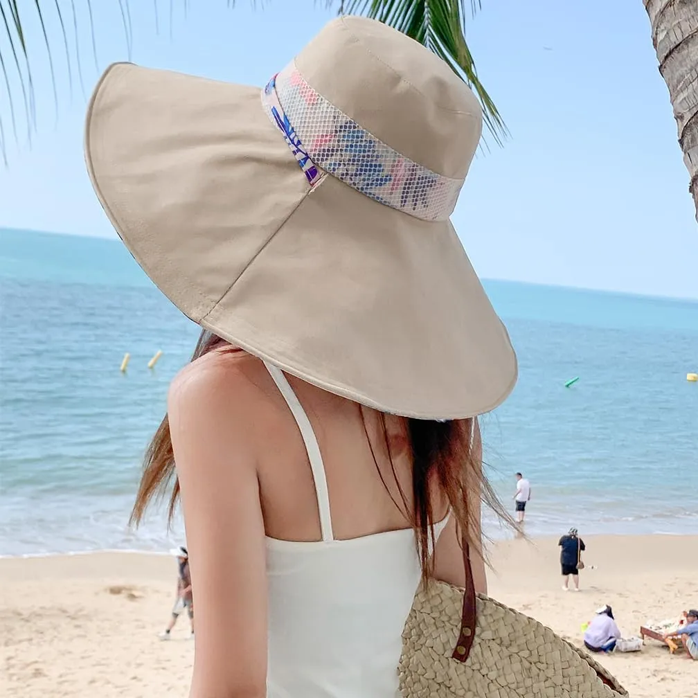 6" Extra Wide Brim Sun Hats UPF 50  UV Protection Packable Beach Hat Strap Women