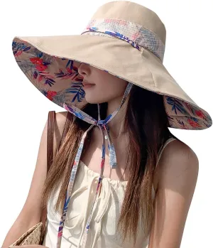 6" Extra Wide Brim Sun Hats UPF 50  UV Protection Packable Beach Hat Strap Women
