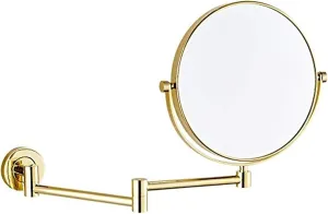 8-Inch Brass Wall-Mounted Makeup Mirror with 10X Magnification - 360° Swivel Double-Sided Vanity Mirror for Bathroom & Shaving Cosmetic Mirror