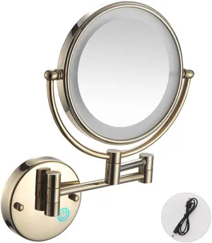 8 Inch Double Sided Magnifying Makeup Mirror, with 10X Magnification, Home Bathroom Vanity Mirror, LED Lighted (Color : Zirconium Gold, Size : 7X)