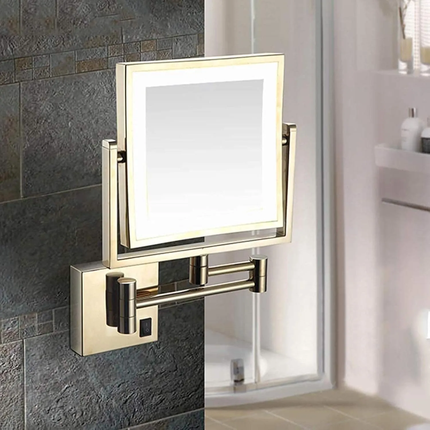 8 Inch Double Sided Swivel Vanity Mirror, with 3X Magnification, Makeup Mirror Wall Mount with Lights and Magnification