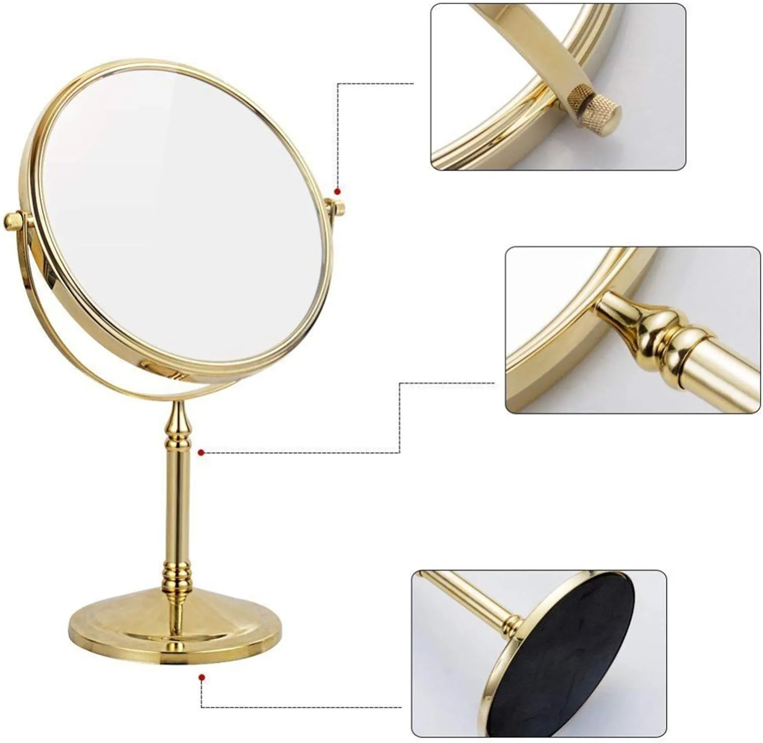 8 Inch Gold Double Sided Brass Magnifying Makeup Mirror - 360° Rotation Tabletop Vanity Mirror for Cosmetics and Shaving Cosmetic Mirror(10x)