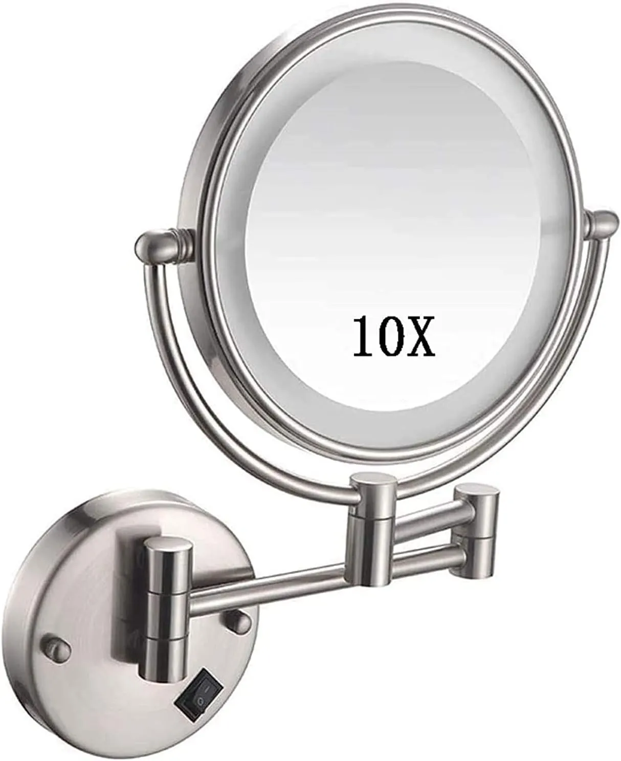 8-Inch Wall Mount Makeup Mirror, 10x Magnification Cosmetic Mirror with Lights led, Double Sided Mirror Bathroom Mirror 360 Rotation, for Makeup, Shaving, Facial Care