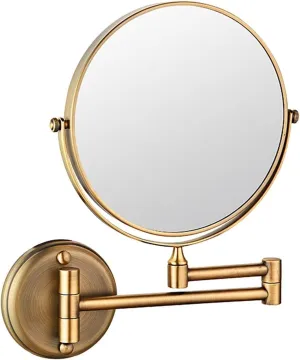 8 Inch Wall Mounted Makeup Mirror, Double-Sided Brass Vanity Mirror with 10X Magnification, 360° Swivel Adjustable, Gold HD Shaving Mirror(Brass,5X)