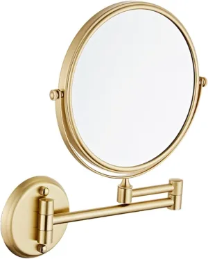 8 Inch Wall Mounted Makeup Mirror, Double-Sided Brass Vanity Mirror with 10X Magnification, 360° Swivel Adjustable, Gold HD Shaving Mirror(Brushed Gold,3X)