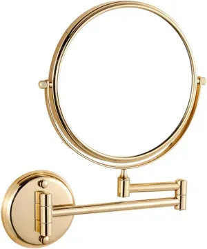 8-Inch Wall Mounted Makeup Mirror, Double-Sided Vanity Mirror with 3X/5X/7X/10X Magnification, 360° Swivel Extendable Arm(Gold,5X)