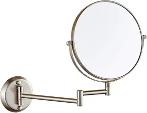 8-Inch Wall Mounted Makeup Mirror, Double-Sided Vanity Mirror with 3X/5X/7X/10X Magnification, 360° Swivel Extendable Arm(Nickel,5X)