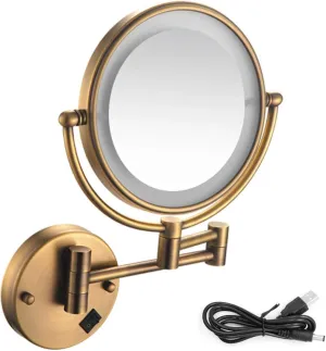 8 Inch Wall Mounted Makeup Mirror Lighted,Swivel Extendable Vanity Mirror On/Off Button, for Bathroom Chrome Finished (Color : Antiquecopper, Size : 3X)