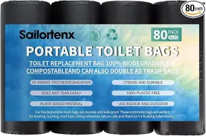 80 Portable Toilet Bags 100% Compostable 8 Gallon Camping Toilet Bags Use with 5 Gallon Bucket Toilet Waste Bags, Disposable Biodegradable Camping Poop Bags for Outdoor Camping Trash Bags
