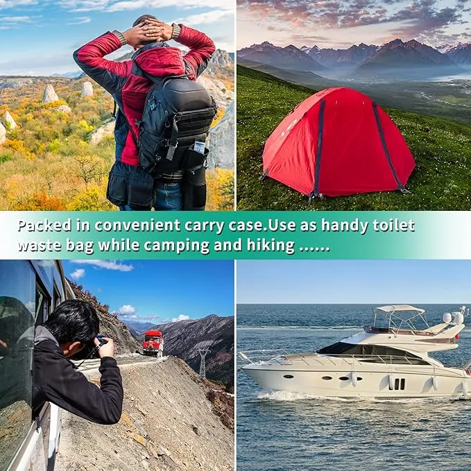 80/60/20 Portable Camping Toilet Bags 100% Compostable 8 Gallon Use with 5 Gallon Bucket Toilet, Camp Toilet Waste Bags, Disposable Biodegradable Poop Bags for Outdoor Camping