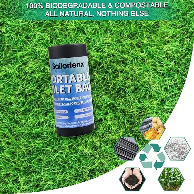 80/60/20 Portable Camping Toilet Bags 100% Compostable 8 Gallon Use with 5 Gallon Bucket Toilet, Camp Toilet Waste Bags, Disposable Biodegradable Poop Bags for Outdoor Camping