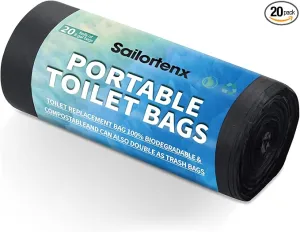 80/60/20 Portable Camping Toilet Bags 100% Compostable 8 Gallon Use with 5 Gallon Bucket Toilet, Camp Toilet Waste Bags, Disposable Biodegradable Poop Bags for Outdoor Camping