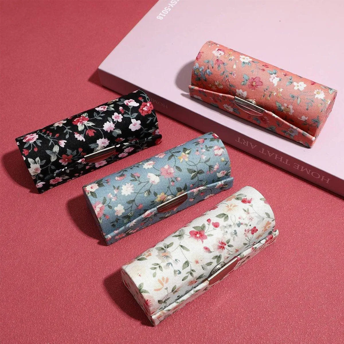 8PCS Set Vintage Flower Cloth Lipstick Box Mirror Packaging Portable Gift Case