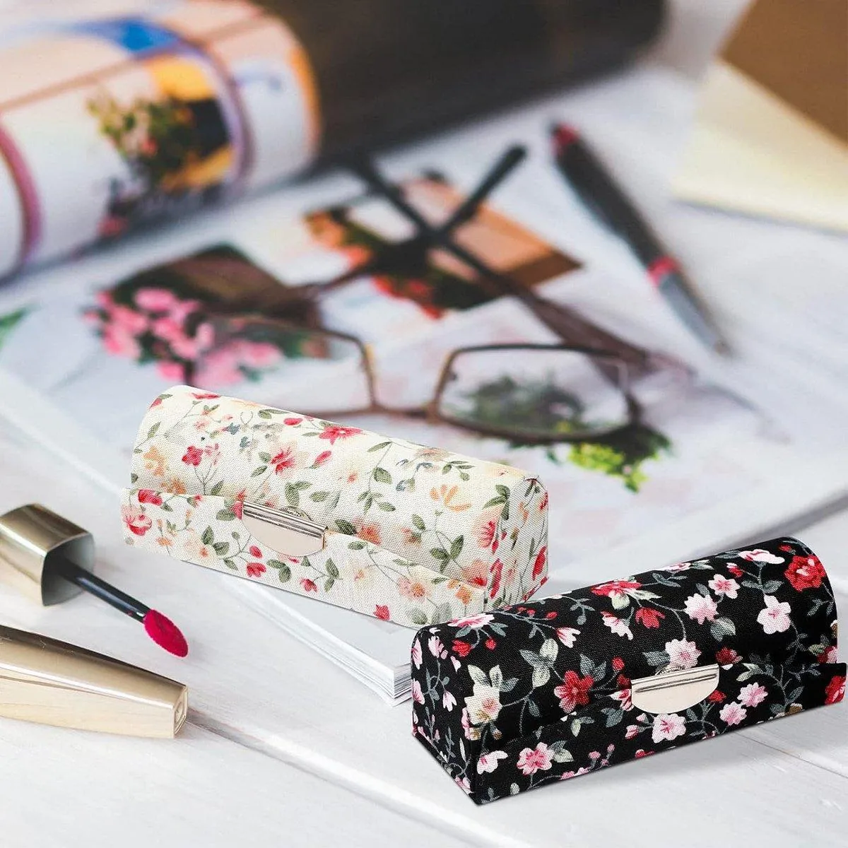 8PCS Set Vintage Flower Cloth Lipstick Box Mirror Packaging Portable Gift Case