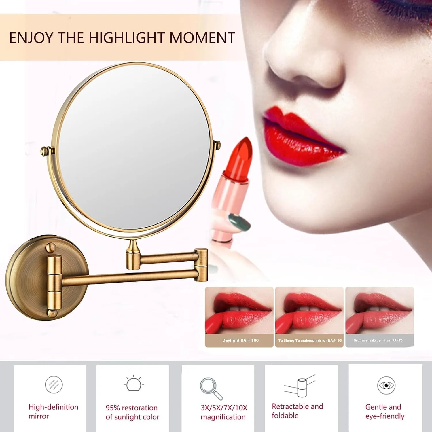 8" Wall Mounted Makeup Mirror Bathroom Mirror 3X/5X/10X Magnification Double-Sided Wall Mounted Vanity Magnifying Mirror Swivel No LightAntique Bronze 3X(Antique,5X)