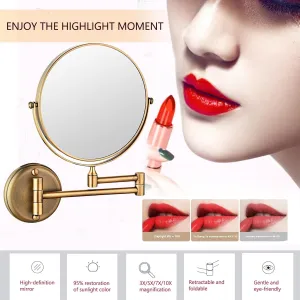 8" Wall Mounted Makeup Mirror Bathroom Mirror 3X/5X/10X Magnification Double-Sided Wall Mounted Vanity Magnifying Mirror Swivel No LightAntique Bronze 3X(Antique,5X)