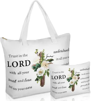 Abbylike 2 Pcs Mother's Day Christian Canvas Tote Bag with Makeup Bible Verse Religious Tote Bag for Graduation Gift